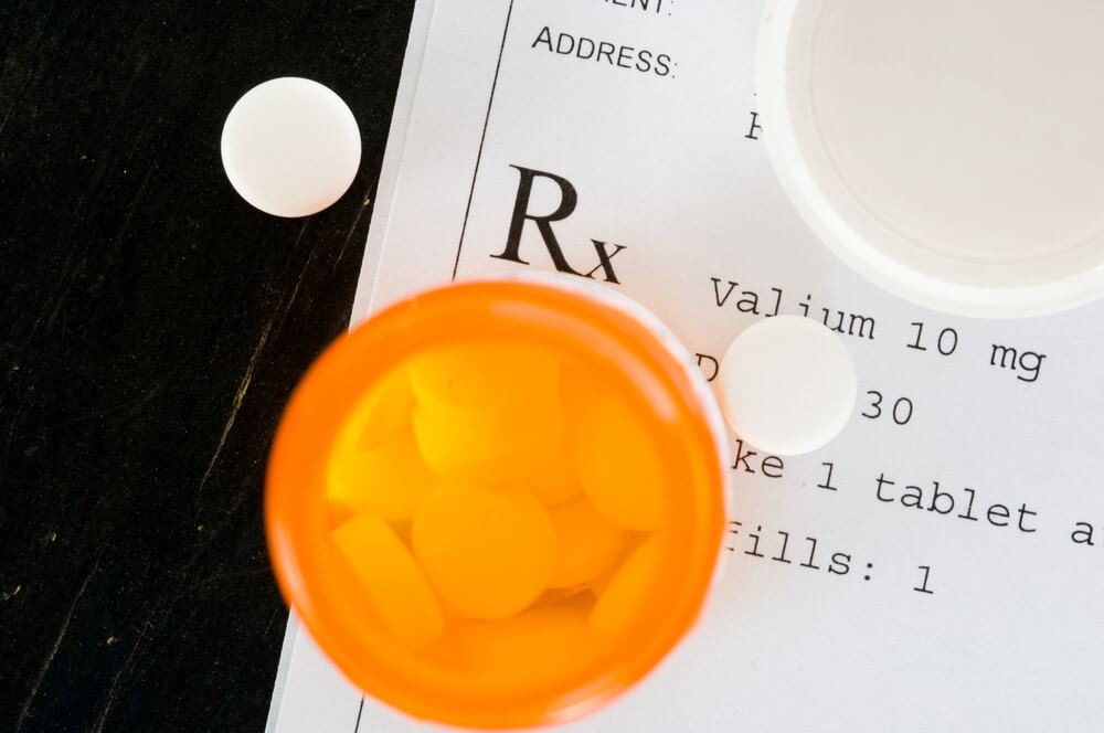 valium prescription with pill bottle on top